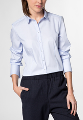 Eterna Langarm Bluse Modern Classic Stretch Hellblau/weiss Gestreift